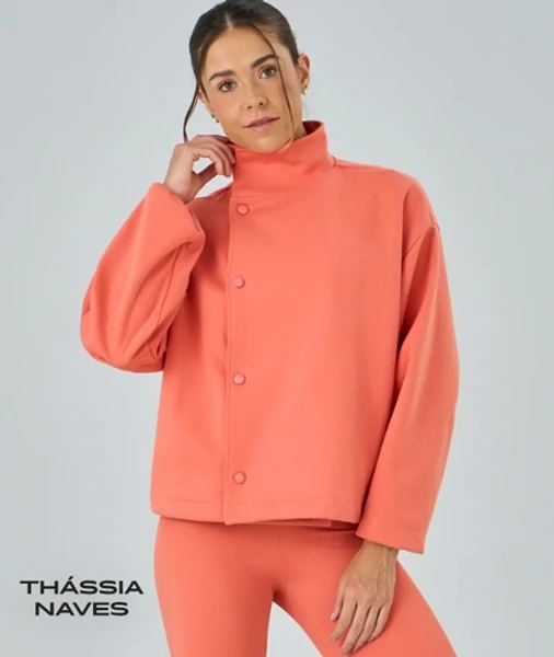 Jaqueta Transpassada Gola Alta - CORAL