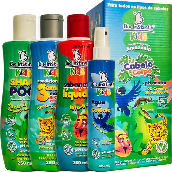 Bio Instinto Kids - Kit Cabelo e Corpo Infantil pH Neutro (4 Produtos)