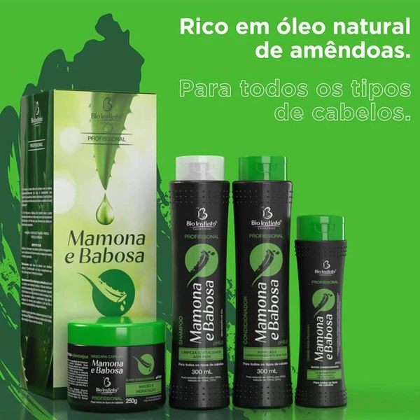 Bio Instinto Mamona e Babosa - Kit Tratamento Hidratação Purificante (4 Produtos)