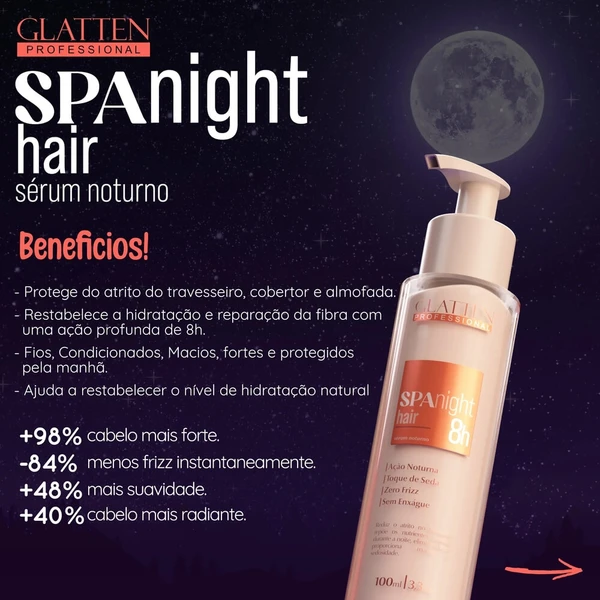 Glatten Spa Night - Sérum Noturno Reparação e Hidratação Antifrizz 100ml