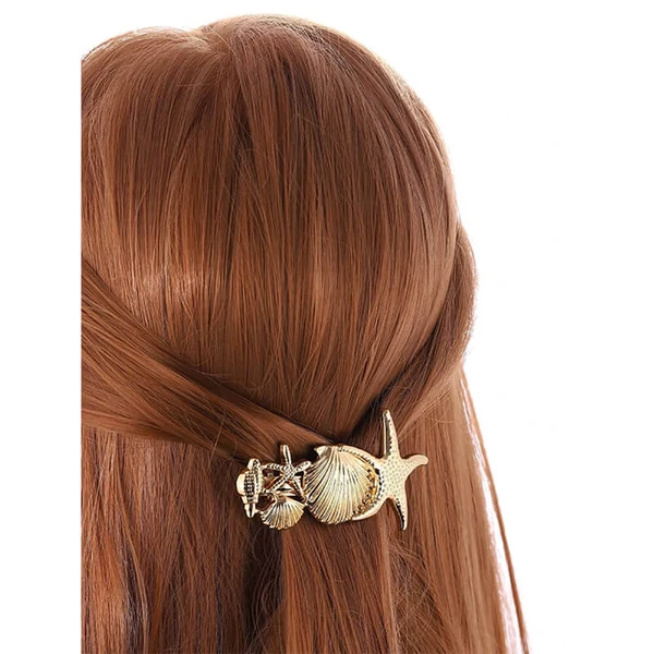 Nobrand - Grampo de Cabelo Metal Concha e Estrela do Mar Dourado