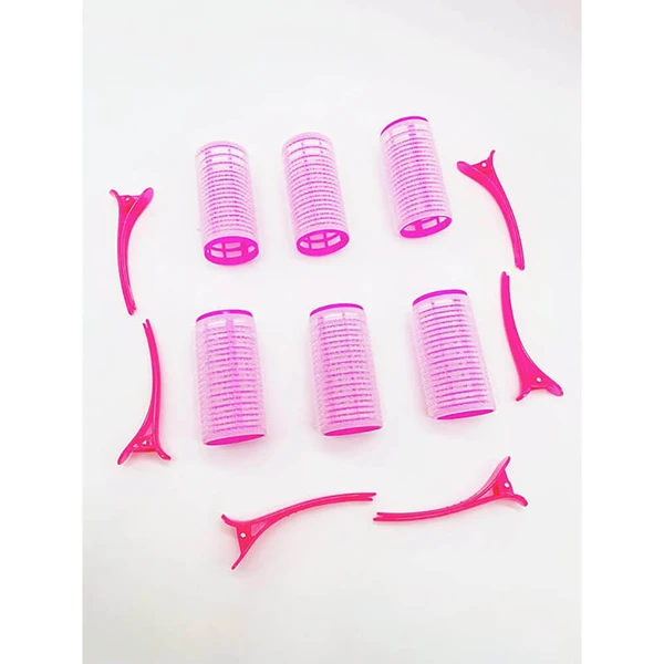 Nobrand - Kit Bobes de Cabelo com Velcro e Grampo 28mm Nº 3 Rosa (6 Peças)