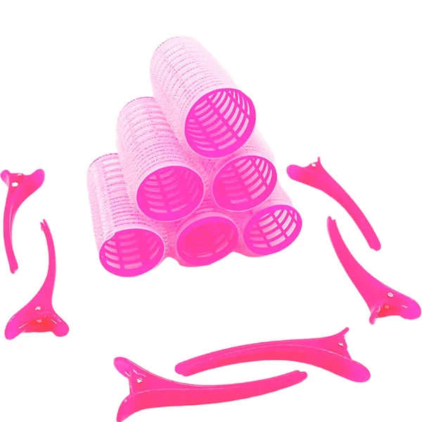 Nobrand - Kit Bobes de Cabelo com Velcro e Grampo 28mm Nº 3 Rosa (6 Peças)