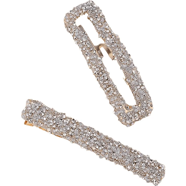 Nobrand - Kit Grampos de Cabelo Geométricos Strass Prateado (2 Peças)