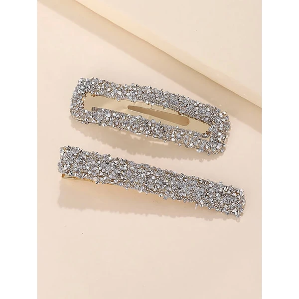 Nobrand - Kit Grampos de Cabelo Geométricos Strass Prateado (2 Peças)