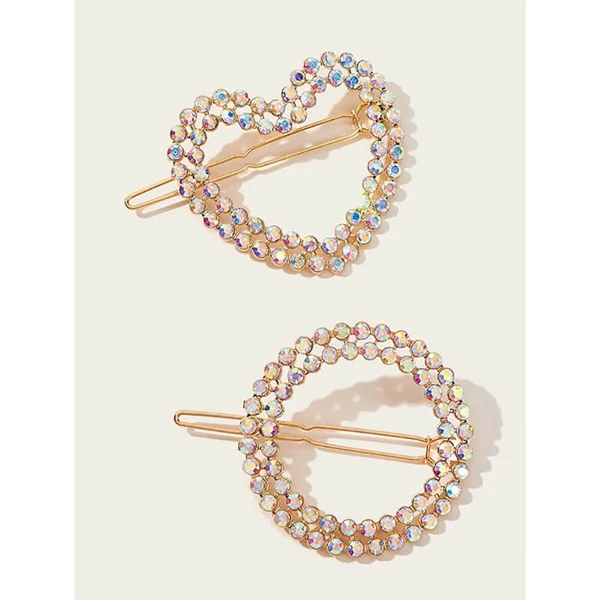 Nobrand - Kit Grampos de Cabelo Strass Redondo e Coração Multicor (2 Peças)
