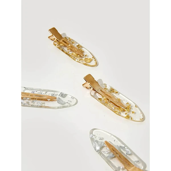 Nobrand - Kit Grampos de Cabelo Transparentes Dourado e Prateado (4 Peças)