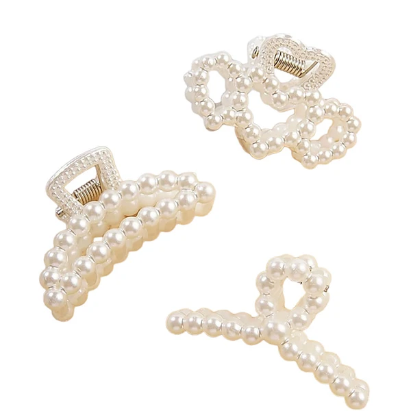 Nobrand - Kit Presilhas Piranhas de Cabelo Pérolas Renda Francesa (3 Peças)