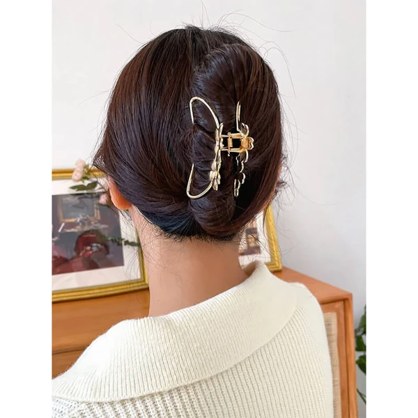 Nobrand - Presilha Piranha de Cabelo Metal Flores Dourada