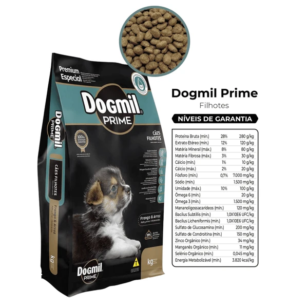 Ração Dogmil Prime para Cães Filhotes Sabor Frango & Arroz 28% Proteínas - 15kg