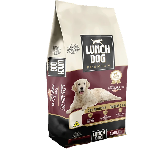 Ração Lunch Dog Premium para Cães Adultos Sabor Frango & Arroz 22% Proteínas - 15kg