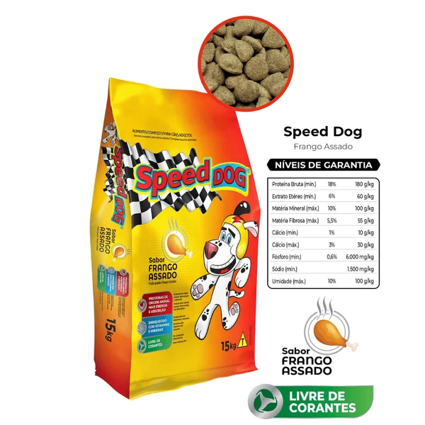 Ração Speed Dog para Cães Adultos Sabor Frango Assado 18% Proteínas - 15kg