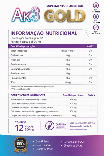 Ak3 Gold 12 Cápsulas Suplemento Alimentar