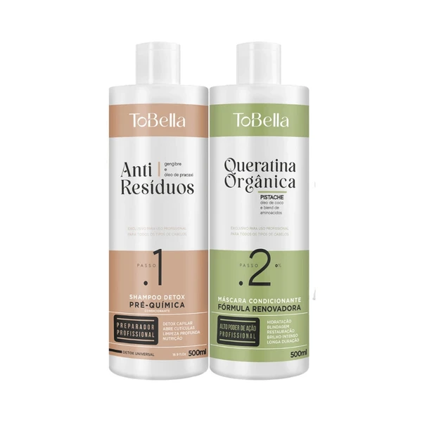Kit Escova Progressiva | Queratina Organica Tobella Selagem de Pistache Máscara + Shampoo - 2x500ml