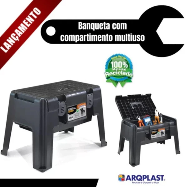 Banqueta Plástica com Compartimento Arqplast Banqueta com Caixa de Ferramentas Banqueta para Manicure Banco Pescaria