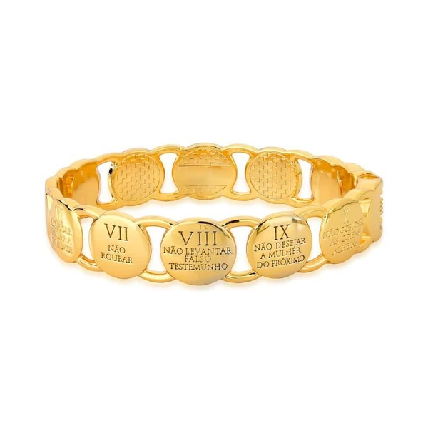 Bracelete Feminino mandamentos Dourado Banhado a Ouro 18k Elegante Presente Feminino