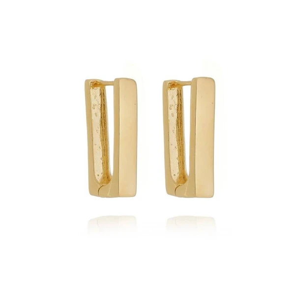 Brinco De Argola Retangular M Dourado Banhado a Ouro 18k Elegante Presente Feminino