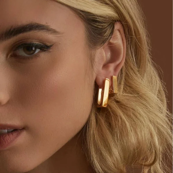 Brinco De Argola Retangular M Dourado Banhado a Ouro 18k Elegante Presente Feminino