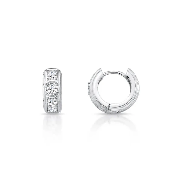 Brinco de Argola com Fileira de Zircônias - Glow Rush - Ródio Zircônia Incolor Dourado Banhado a Ouro 18k Elegante Presente Feminino