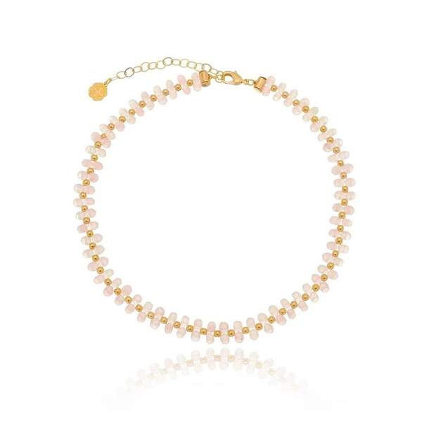 Colar Feminino choker de quartzo Dourado Banhado a Ouro 18k Elegante Presente Feminino