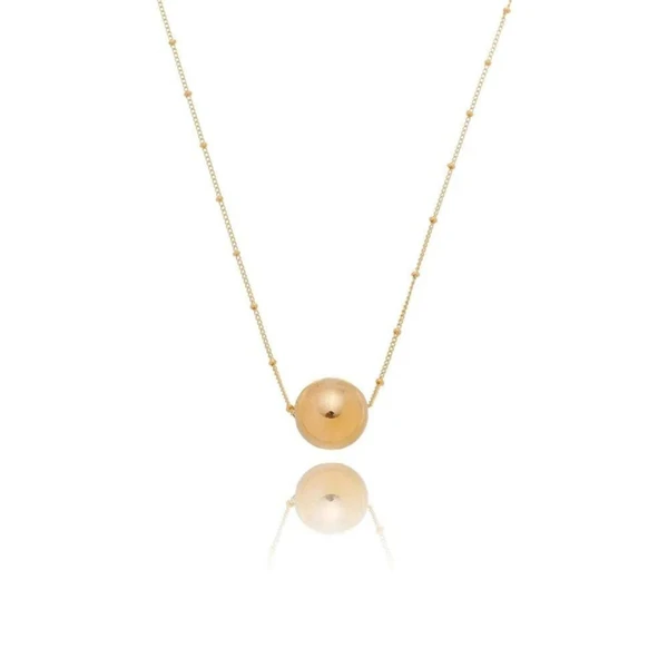 Colar Feminino com Pingente Esfera - Dourado Liso Dourado Banhado a Ouro 18k Elegante Presente Feminino