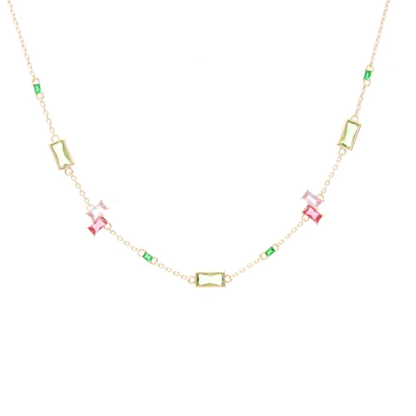 Colar Feminino com cristais Dourado Banhado a Ouro 18k Elegante Presente Feminino