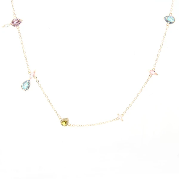 Colar Feminino de com pingentes de cristal Dourado Banhado a Ouro 18k Elegante Presente Feminino