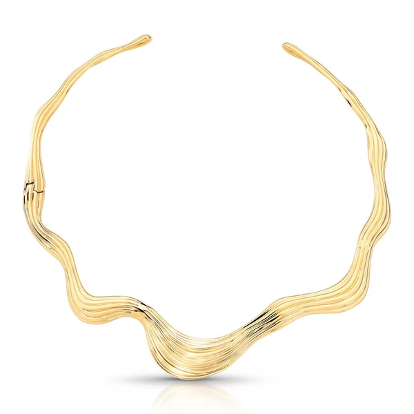 Colar Feminino dourado escultural wave sculpted Dourado Banhado a Ouro 18k Elegante Presente Feminino