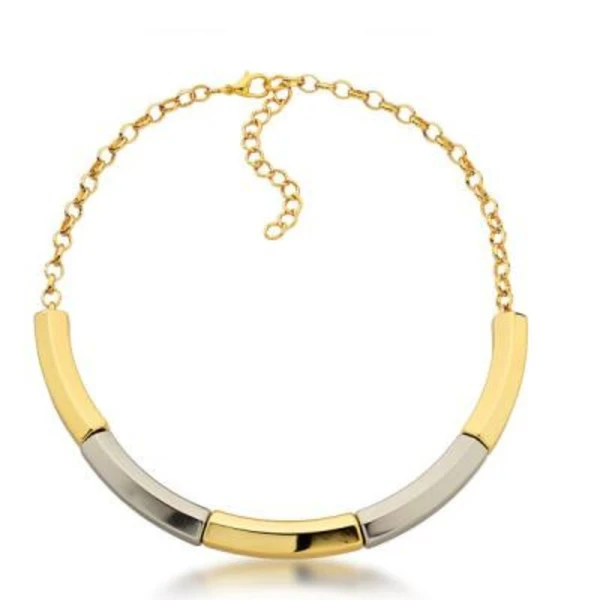 Colar Feminino em correntaria com tubinhos Dourado Banhado a Ouro 18k Elegante Presente Feminino