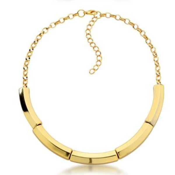 Colar Feminino em correntaria com tubinhos Dourado Banhado a Ouro 18k Elegante Presente Feminino