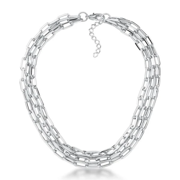 Colar Feminino em elos em três fios Dourado Banhado a Ouro 18k Elegante Presente Feminino