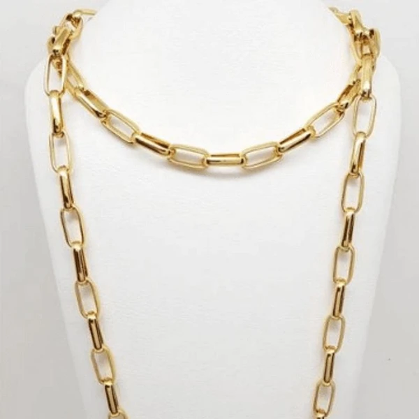 Colar Feminino longo elos largos Dourado Banhado a Ouro 18k Elegante Presente Feminino
