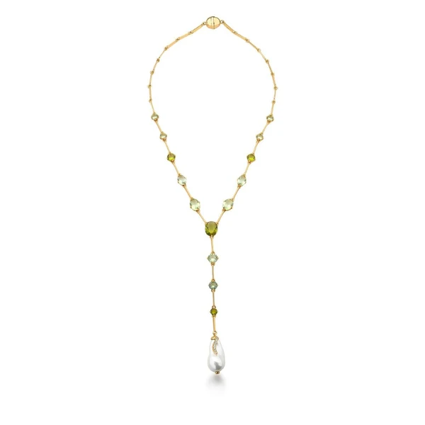 Corrente gravata pedra, pérola barroca, zircônia com fecho imã Dourado Banhado a Ouro 18k Elegante Presente Feminino