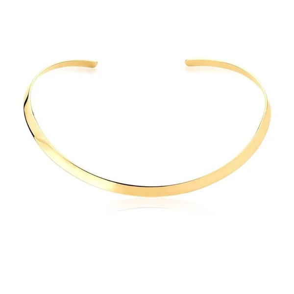 Gargantilha curva e lisa Dourado Banhado a Ouro 18k Elegante Presente Feminino