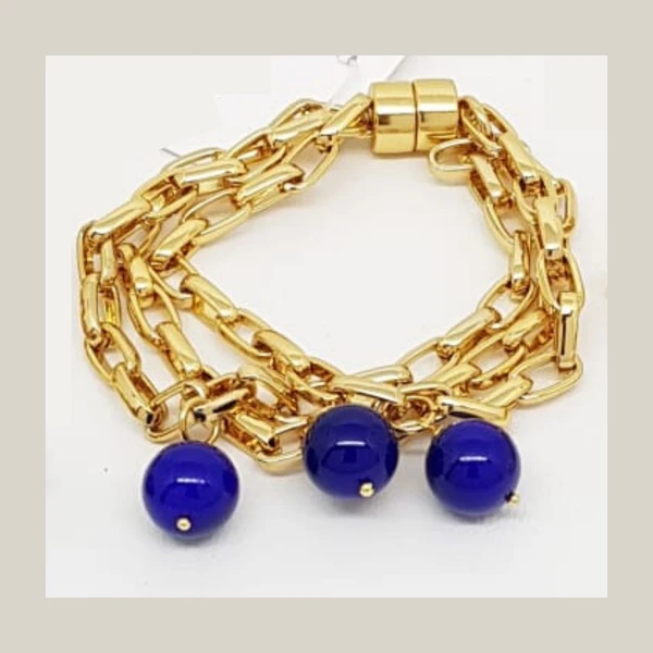 Pulseira Feminina com 3 voltas de correntes com pingente de esfera Dourado Banhado a Ouro 18k Elegante Presente Feminino