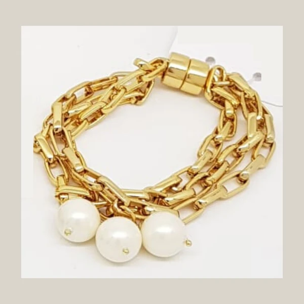 Pulseira Feminina com 3 voltas de correntes com pingente de esfera Dourado Banhado a Ouro 18k Elegante Presente Feminino