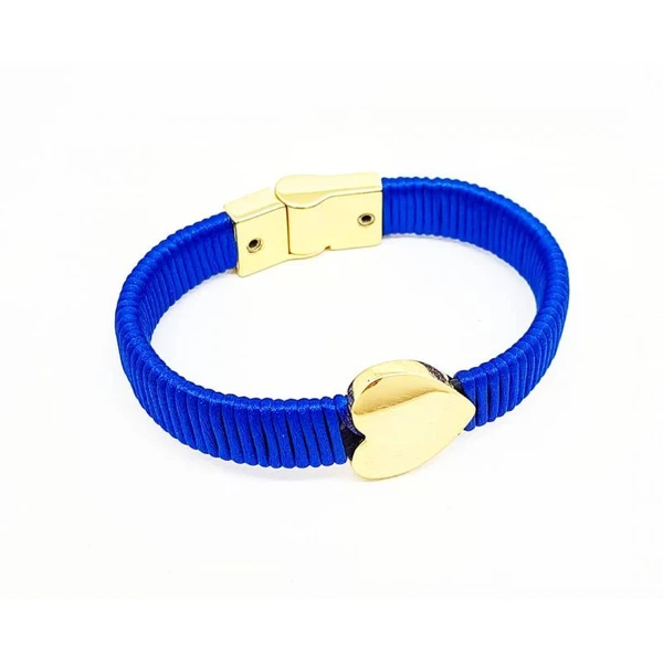 Pulseira Feminina de Couro com Coração Dourado Banhado a Ouro 18k Delicada