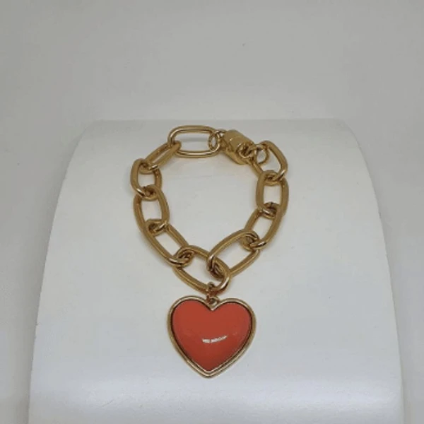 Pulseira Feminina de Elos com Pingente Coração Dourado Banhado a Ouro 18k
