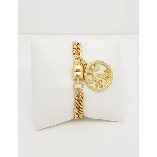 Pulseira Feminina de elos com pingente de São Jorge Dourado Banhado a Ouro 18k Elegante Presente Feminino