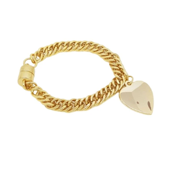 Pulseira Feminina de elos coração gordinho Dourado Banhado a Ouro 18k Elegante Presente Feminino