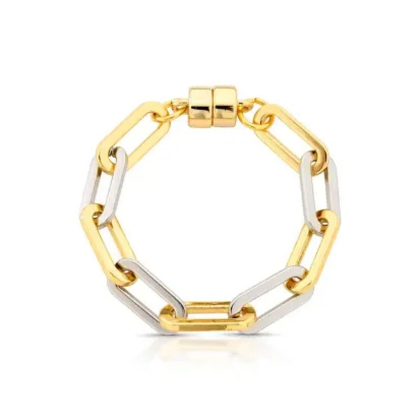 Pulseira Feminina de elos largos Dourado Banhado a Ouro 18k Elegante Presente Feminino
