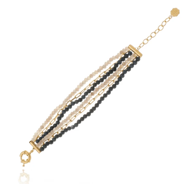 Pulseira Feminina de elos portugueses e jade Dourado Banhado a Ouro 18k Elegante Presente Feminino
