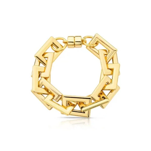 Pulseira Feminina de elos quadrados Dourado Banhado a Ouro 18k Elegante Presente Feminino