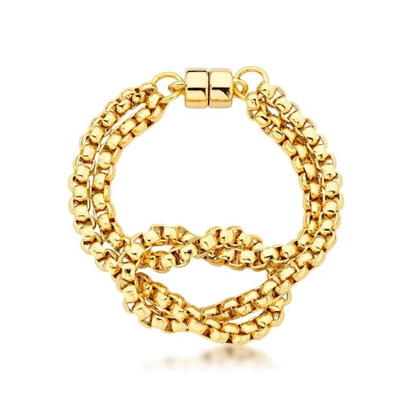 Pulseira Feminina em nó com fecho de imã Dourado Banhado a Ouro 18k Elegante Presente Feminino