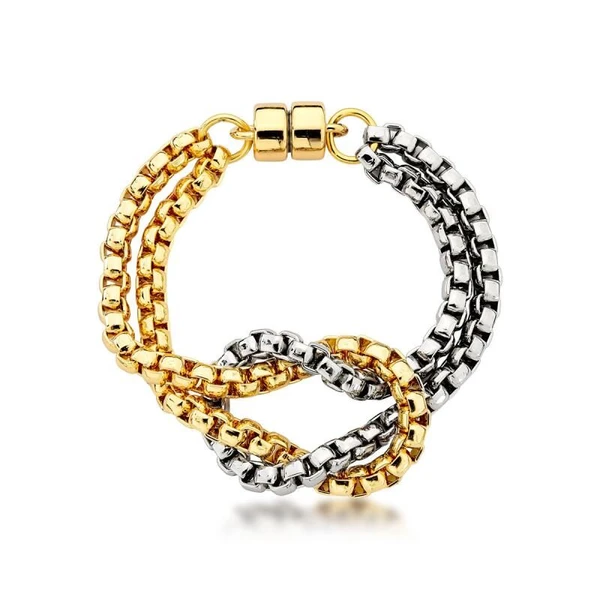Pulseira Feminina em nó com fecho de imã Dourado Banhado a Ouro 18k Elegante Presente Feminino