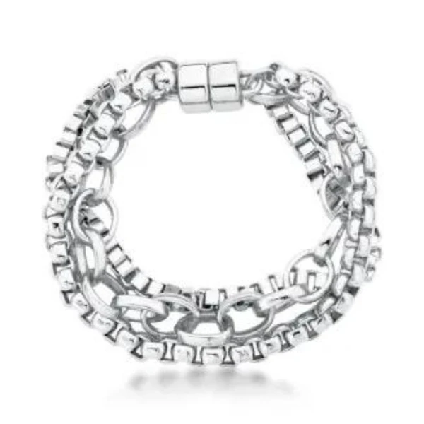 Pulseira Feminina mix de correntes com fecho de imã Dourado Banhado a Ouro 18k Elegante Presente Feminino