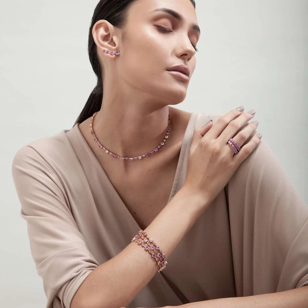 Pulseira Feminina riviera pink diamond Dourado Banhado a Ouro 18k Elegante Presente Feminino