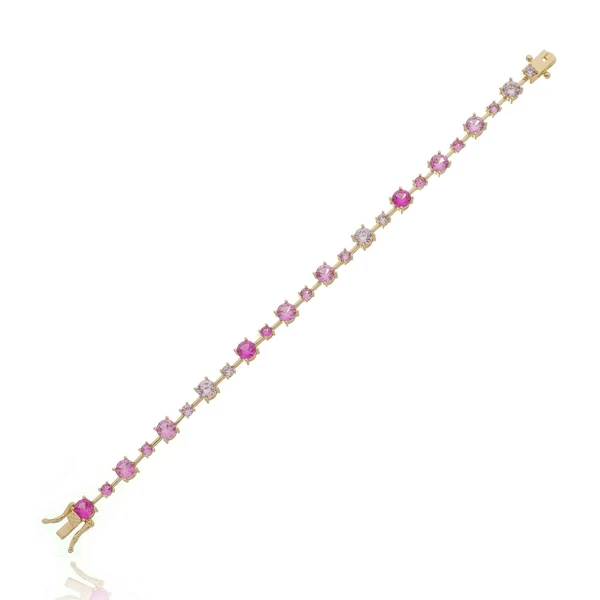 Pulseira Feminina riviera pink diamond Dourado Banhado a Ouro 18k Elegante Presente Feminino