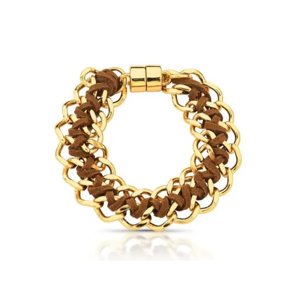 Pulseira Feminina trançada com camurça Dourado Banhado a Ouro 18k Elegante Presente Feminino