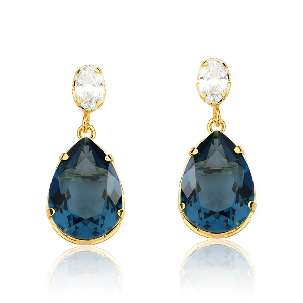 Brinco Gota de Orvalho Azul Revestido em Ouro